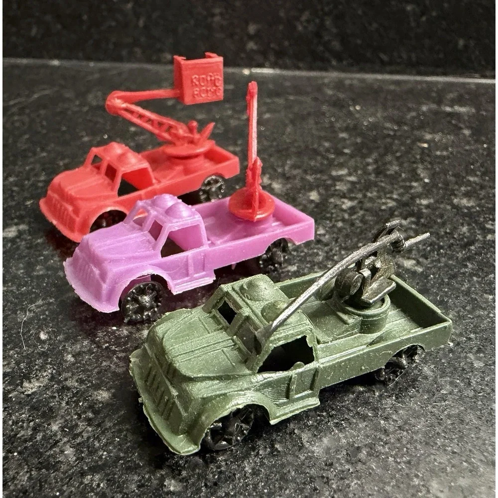 Hong Kong Plastic Toy Vehicle Lot Motorcycle Airplane Tow Truck Tank 1960s 1970s